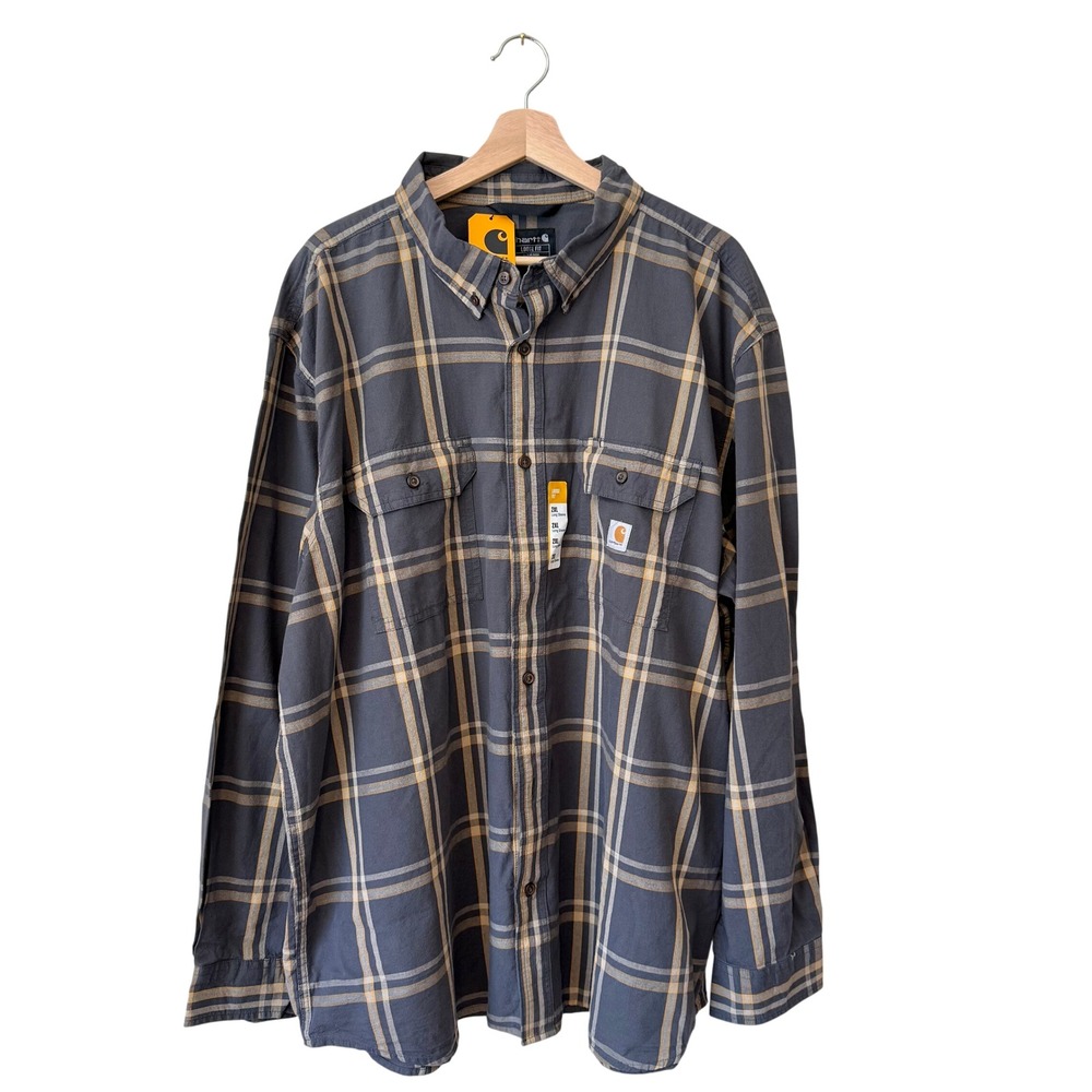 NWT Carhartt Mens Loose Fit Midweight Chambray Plaid Shirt 2XL